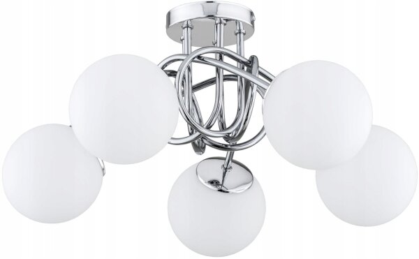 Deckenleuchte 5-flammig Glas Metall Silber E27 L:50 cm Leuchte