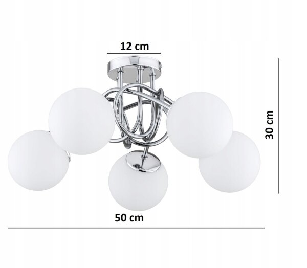 Deckenleuchte 5-flammig Glas Metall Silber E27 L:50 cm Leuchte