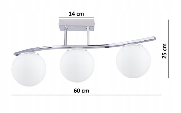 Deckenleuchte 3-flammig Glas Weiß Silber E27 L:60 cm Leuchte