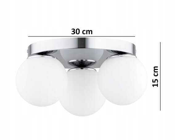 Deckenleuchte 3-flammig Metall Glas Silber E27 B:30 cm Leuchte