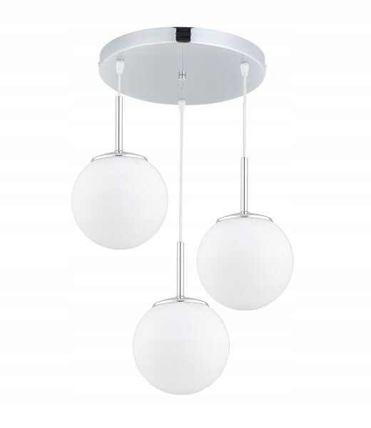 Pendelleuchte 3-flammig Glas Metall Silber E27 B:30 cm Leuchte