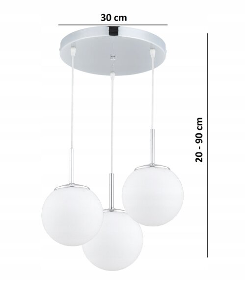 Pendelleuchte 3-flammig Glas Metall Silber E27 B:30 cm Leuchte