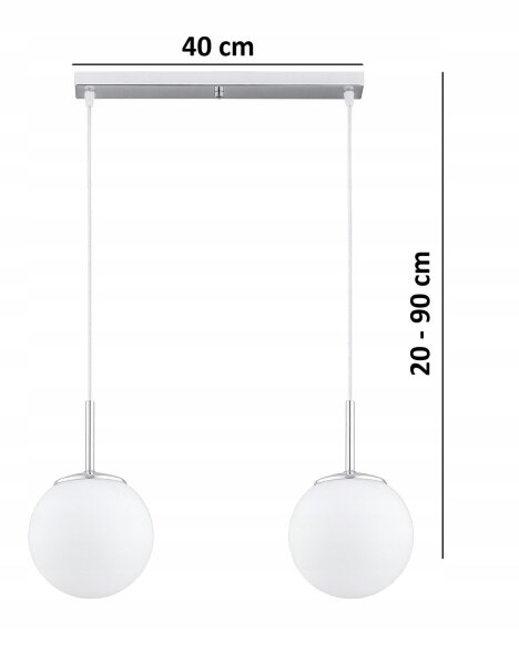 Pendelleuchte Glas Metall Silber 2-flammig E27 L:40 cm Leuchte