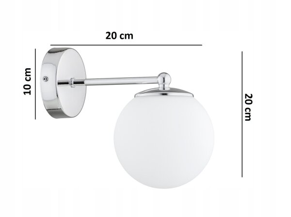 Wandleuchte Glas Metall Silber blendarm E27 T:20 cm Leuchte