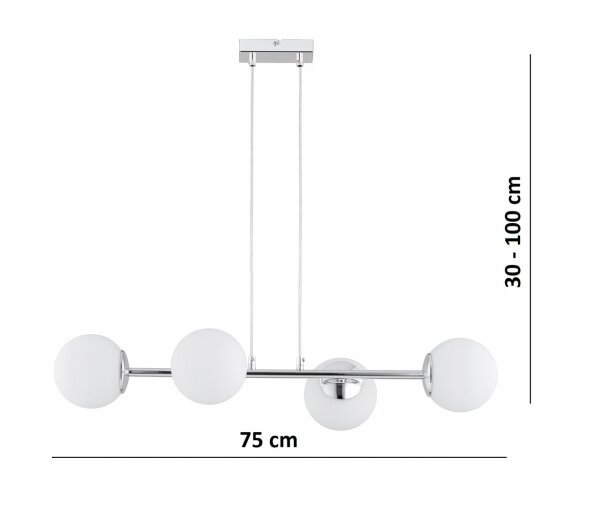 Pendelleuchte 4-flammig Glas Silber E27 L:75 cm Modern Leuchte