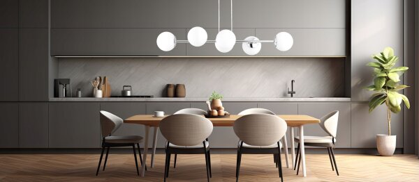 Hängelampe 6-flammig Glas Silber E27 L:90 cm Modern Leuchte