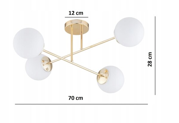 Deckenleuchte Glas Metall Gold 4-flammig E27 L:70 cm Leuchte