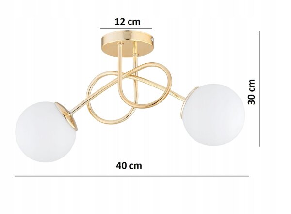 Deckenleuchte Glas Gold 2-flammig E27 L:40 cm Modern Leuchte