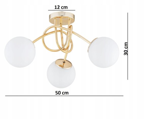 Deckenleuchte Glas Metall Gold 3-flammig E27 B:50 cm Leuchte