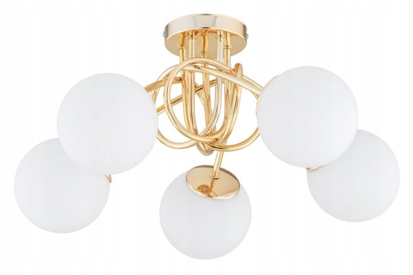 Deckenleuchte 5-flammig Gold Glas E27 B:50 cm Modern Leuchte