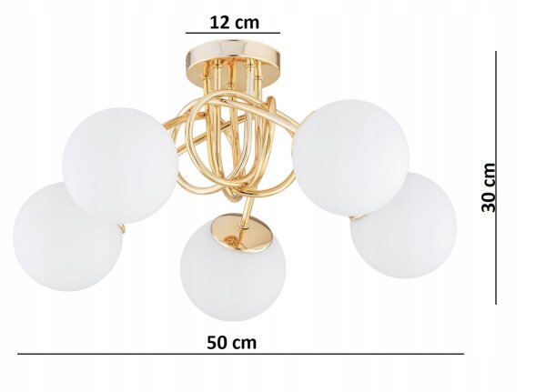 Deckenleuchte 5-flammig Gold Glas E27 B:50 cm Modern Leuchte
