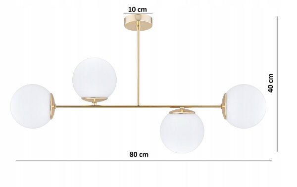 Deckenleuchte Glas Gold 4-flammig E27 L:80 cm Modern Leuchte