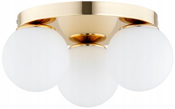 Deckenleuchte 3-flammig Glas Metall Gold E27 B:30 cm Leuchte