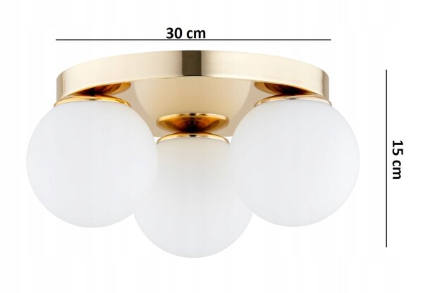 Deckenleuchte 3-flammig Glas Metall Gold E27 B:30 cm Leuchte