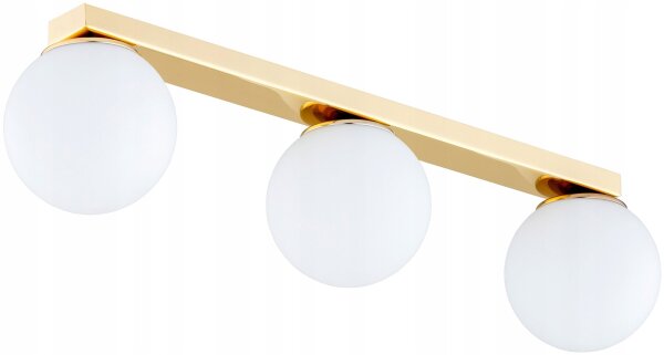 Deckenleuchte 3-flammig Glas Weiß Gold E27 L:60 cm Leuchte