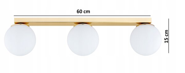 Deckenleuchte 3-flammig Glas Weiß Gold E27 L:60 cm Leuchte