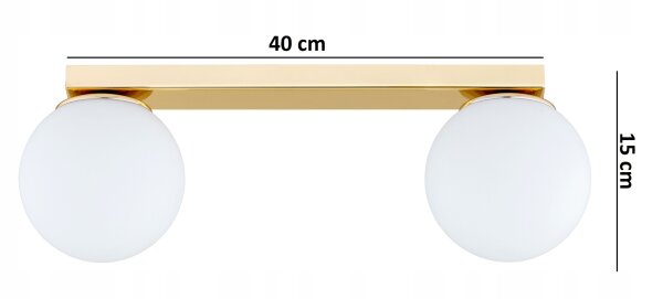 Deckenleuchte 2-flammig Glas Metall Gold E27 L:40 cm Leuchte