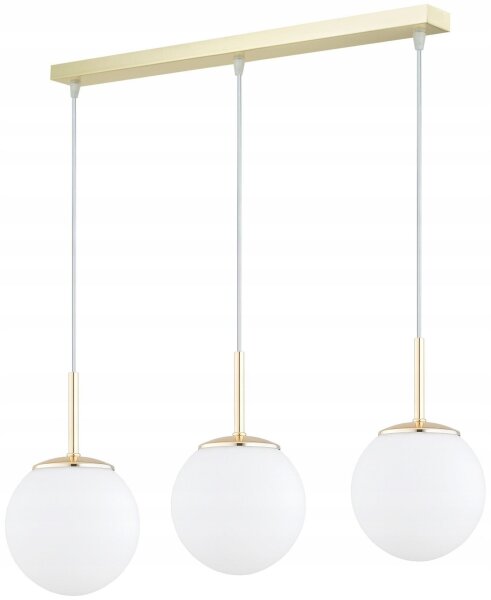 Pendelleuchte 3-flammig Glas Weiß Gold E27 L:60 cm Leuchte