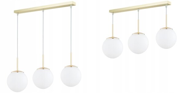 Pendelleuchte 3-flammig Glas Weiß Gold E27 L:60 cm Leuchte