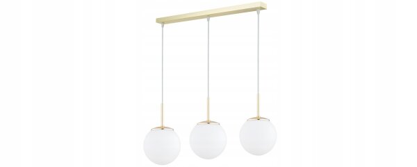 Pendelleuchte 3-flammig Glas Weiß Gold E27 L:60 cm Leuchte