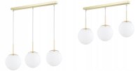 Pendelleuchte 3-flammig Glas Weiß Gold E27 L:60 cm...