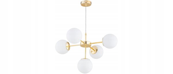 Pendelleuchte 5-flammig Glas Weiß Gold E27 L:60 cm Leuchte
