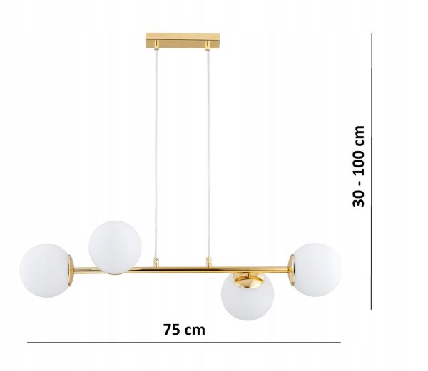 Pendelleuchte Glas Metall Gold 4-flammig E27 L:75 cm Leuchte