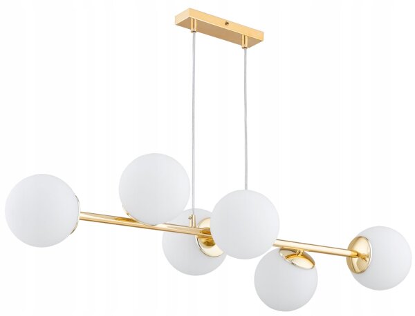 Pendelleuchte 6-flammig Glas Weiß Gold E27 L:90 cm Leuchte