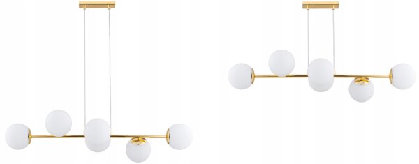 Pendelleuchte 6-flammig Glas Weiß Gold E27 L:90 cm