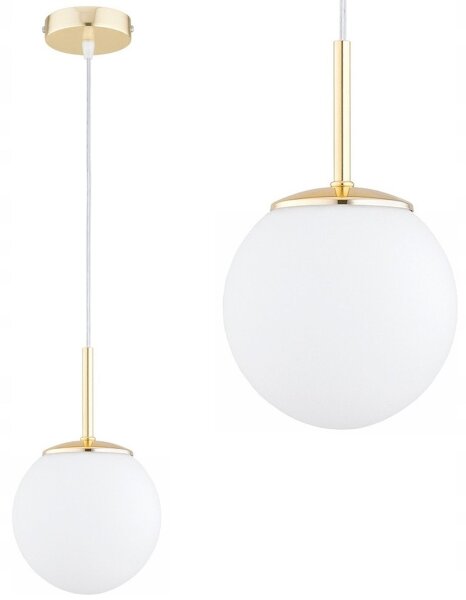 Pendelleuchte Metall Glas Weiß Gold E27 B:14 cm Modern Leuchte