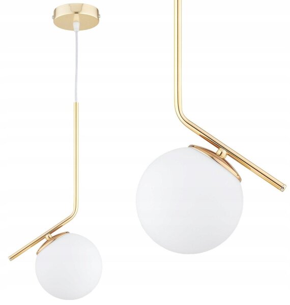 Pendelleuchte Glas Weiß Gold edel E27 L:14 cm blendarm Leuchte