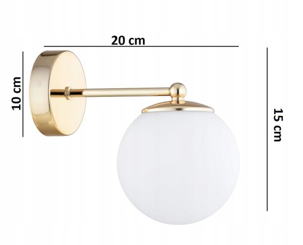 Wandlampe mit Arm Glas Metall Weiß Gold E27 B:22 cm Leuchte