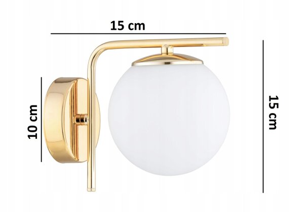 Wandleuchte Gold Glas Kugel Metall E27 B:22 cm blendarm Leuchte