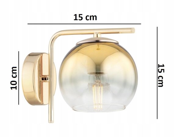 Wandlampe mit Arm Glas Metall Gold E27 B:22 cm Modern Leuchte