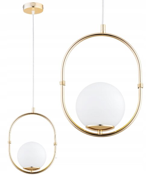 Pendelleuchte Gold Weiß Metall Glas E27 B:14 cm Modern Leuchte