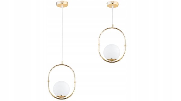 Pendelleuchte Gold Weiß Metall Glas E27 B:14 cm Modern Leuchte