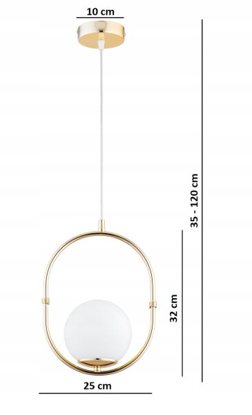 Pendelleuchte Gold Weiß Metall Glas E27 B:14 cm Modern Leuchte