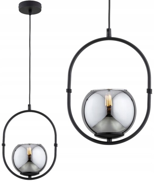 Pendelleuchte Rauchglas Schwarz E27 B:14 cm Modern Leuchte