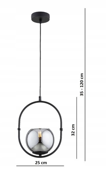 Pendelleuchte Rauchglas Schwarz E27 B:14 cm Modern Leuchte