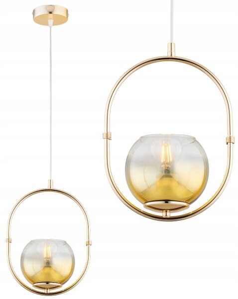 Pendelleuchte Glas Metall Gold E27 B:14 cm Modern edel Leuchte