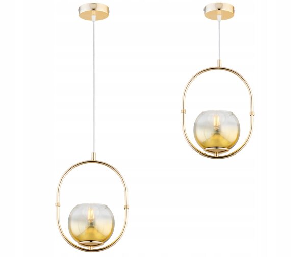 Pendelleuchte Glas Metall Gold E27 B:14 cm Modern edel Leuchte