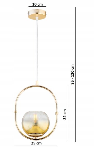 Pendelleuchte Glas Metall Gold E27 B:14 cm Modern edel Leuchte