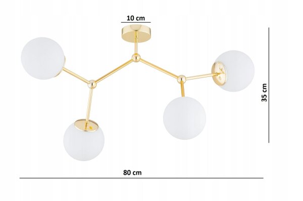 Deckenleuchte 4-flammig Glas Gold E27 L:80 cm blendarm Leuchte