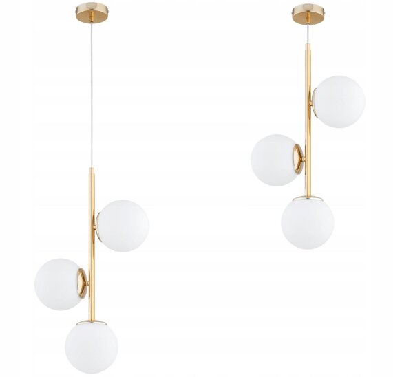 Pendelleuchte 3-flammig Glas Weiß Gold L:14 cm blendarm Leuchte