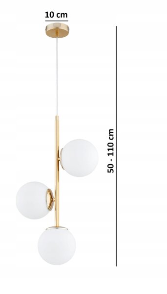 Pendelleuchte 3-flammig Glas Weiß Gold L:14 cm blendarm Leuchte