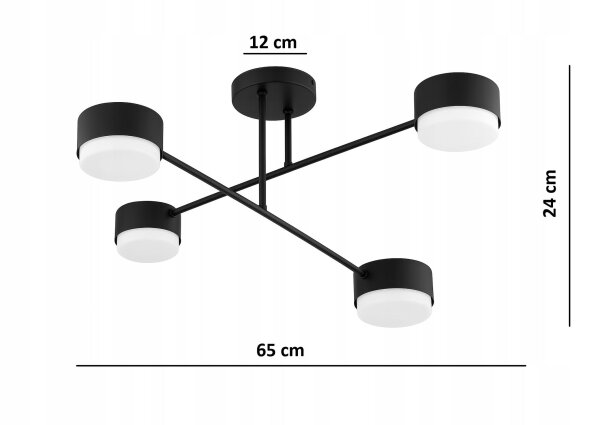 Deckenleuchte 4-flammig Schwarz GX53 B:65 cm Modern Leuchte