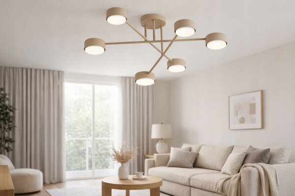 Deckenlampe 6-flammig Metall Ecru GX53 B:60 cm blendarm Leuchte
