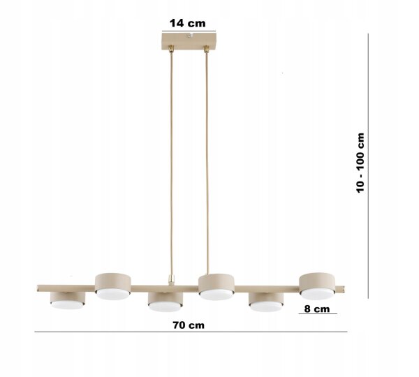 Pendelleuchte 6-flammig Metall Ecru GX53 L:70 cm Modern
