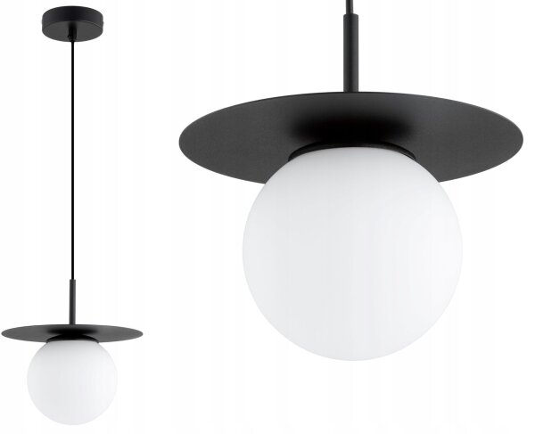 Hängelampe Glas Schwarz Weiß E27 B:20 cm wohnlich Leuchte