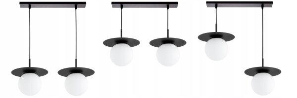 Hängelampe 2-flammig Glas Schwarz Weiß E27 L:55 cm